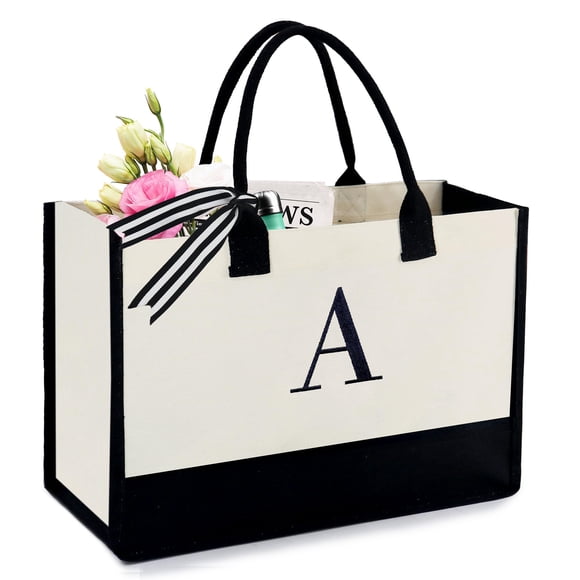 Bolsa de tela BeeGreen con monograma, 43 x 32 x 17 cm, letra A