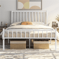thumbnail image 2 of Minimalist Metal Bed Frame with Slatted Headboard, Sturdy Metal Slats, Queen, White, 2 of 9