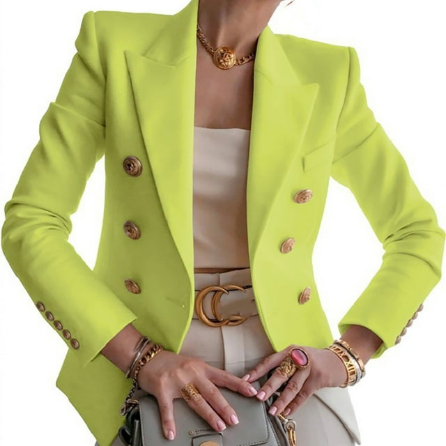 Ichuanyi Women Buttons Long Sleeve Solid Office Coat Cardigans Suit Jacket Long Outwear