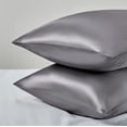 thumbnail image 3 of Funda de almohada de satén para cabello y piel Queen - Juego de 2 fundas de almohada de seda gris oscuro de 20" x 30" - Juego de 2 fundas de almohada de satén con cierre envolvente, 3 of 5
