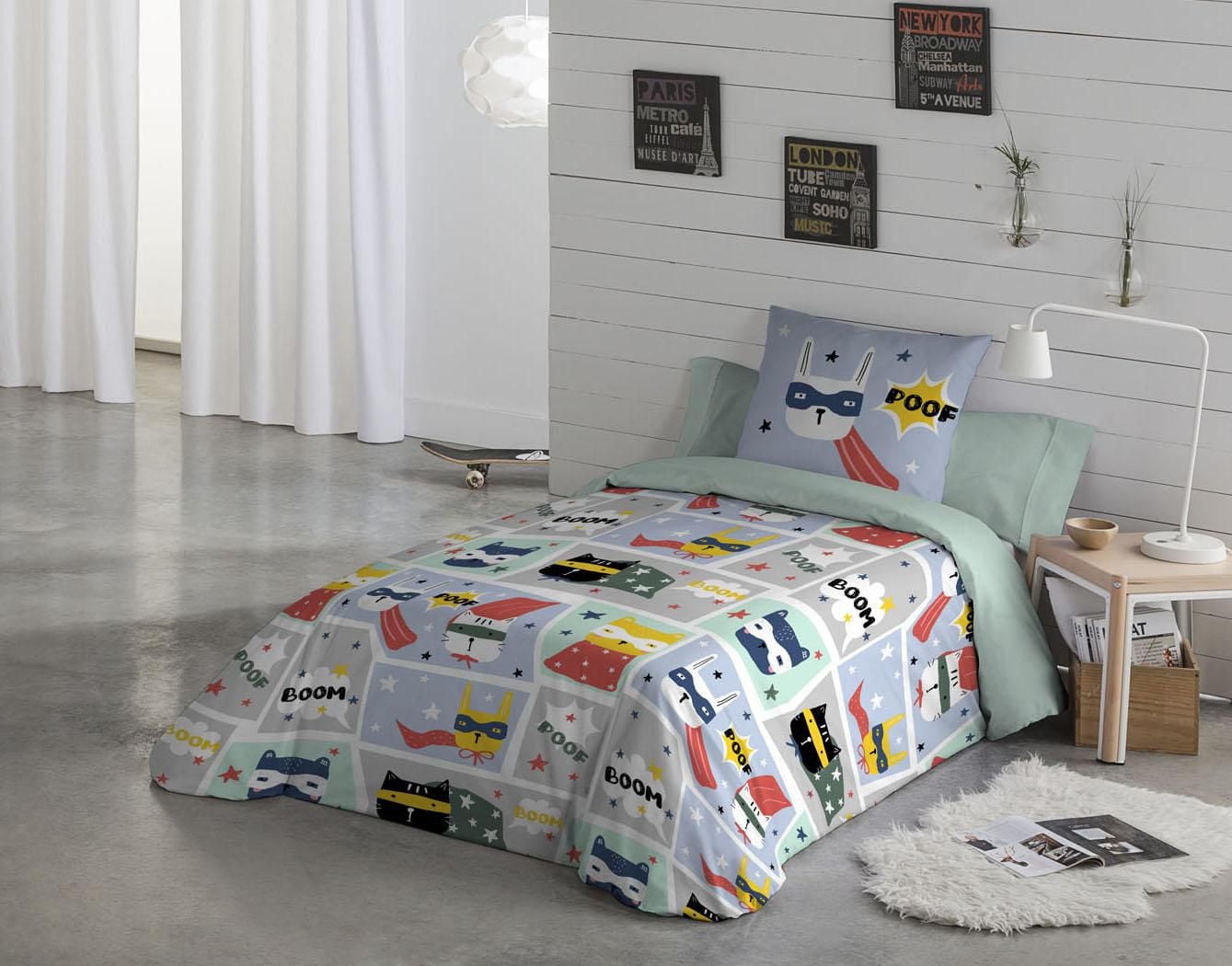 Ensemble de housse de couette Boom super-héros de Gouchee Home – Literie pour enfants réversible 2 pièces certifiée OEKO-TEX
