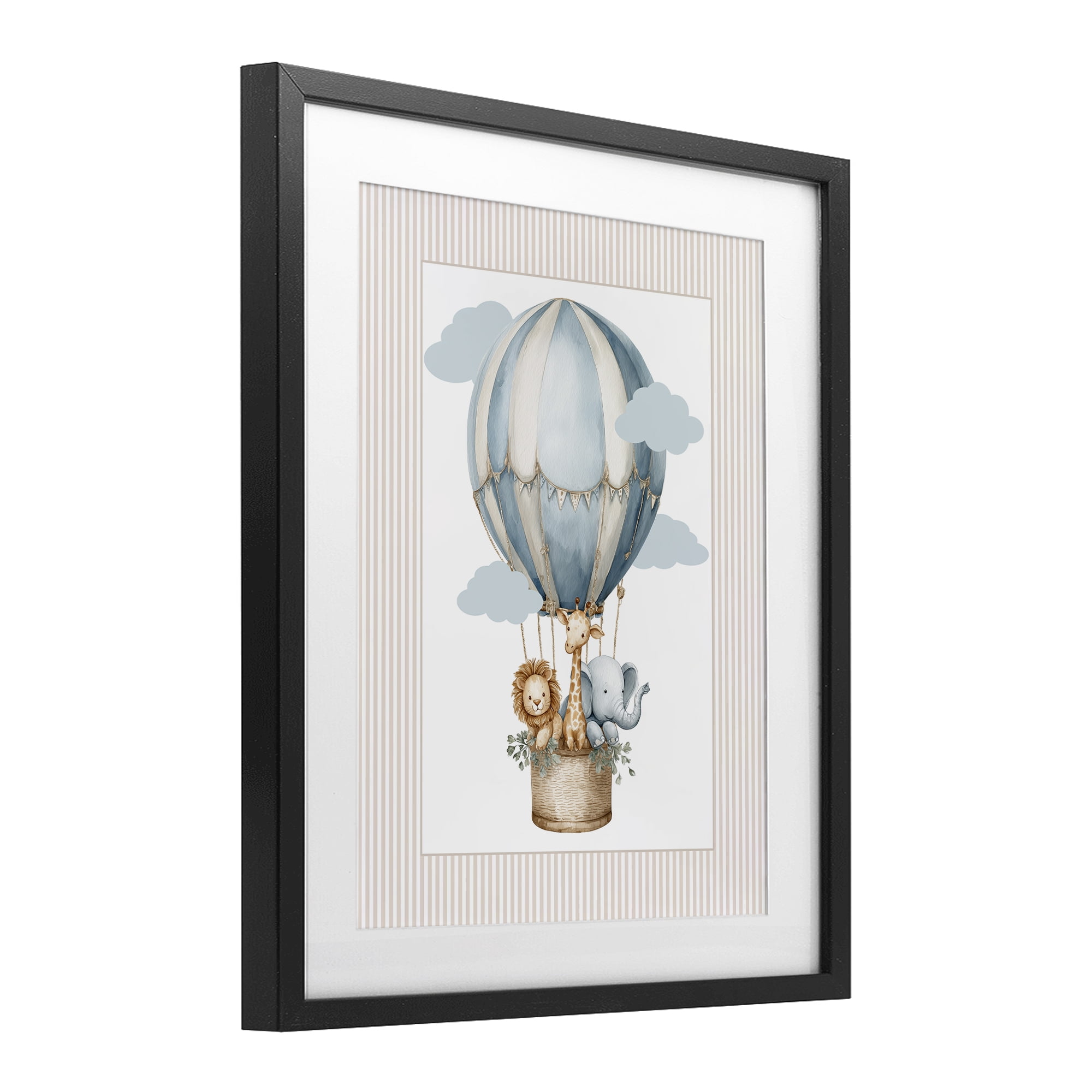 Stupell Industries Hot Air Balloon Animals Black Framed Print Under Glass, design by Christine Simpson Art