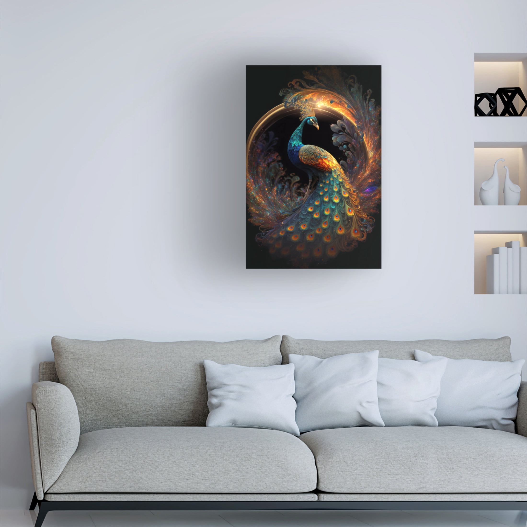 Canvas Wall Art - Ray Heere 'Proud Peacocks 20' Wall Art for Living Room, Bedroom, or Office Décor by Trademark Fine Art - 16 x 24 Inches