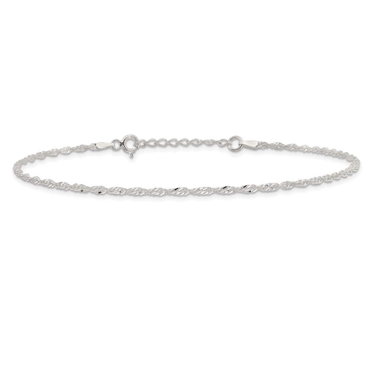 The Black Bow Sterling Silver 2mm Twisted Singapore Chain Anklet, 9-10 Inch