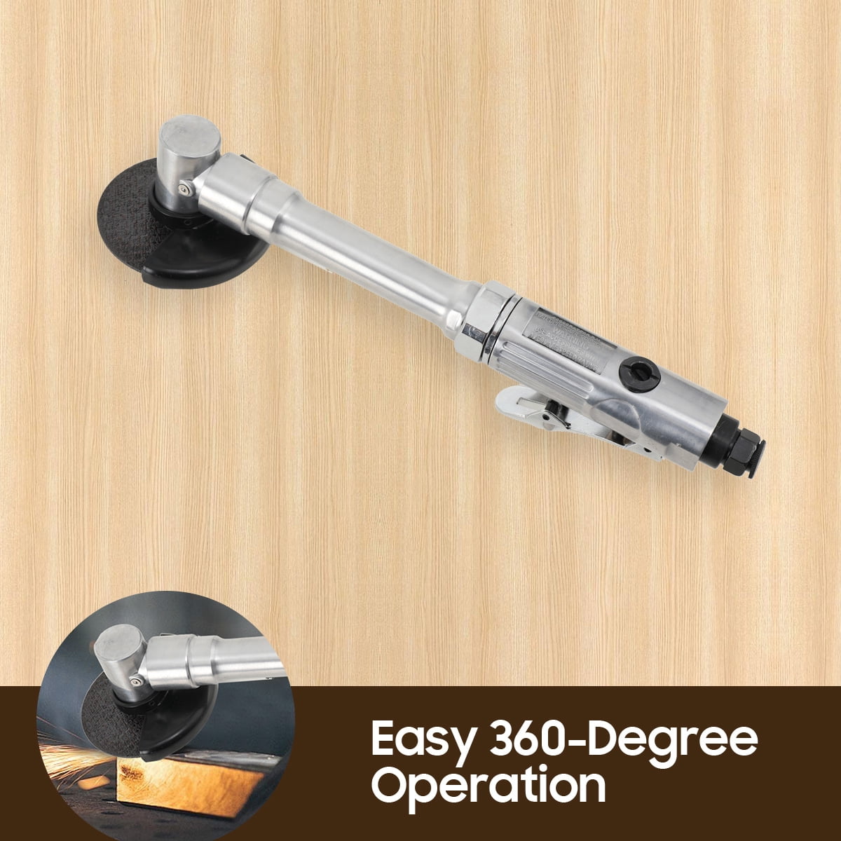 ECUTEE 1/4" Air Grinder, Air ‎Right Angle Die Grinder, Air Angle Edge Die Grinder Cutter Polisher Air Tool with Long Handle Safety Cover, 90PSI 18000RPM Long Handle Cutting Machine