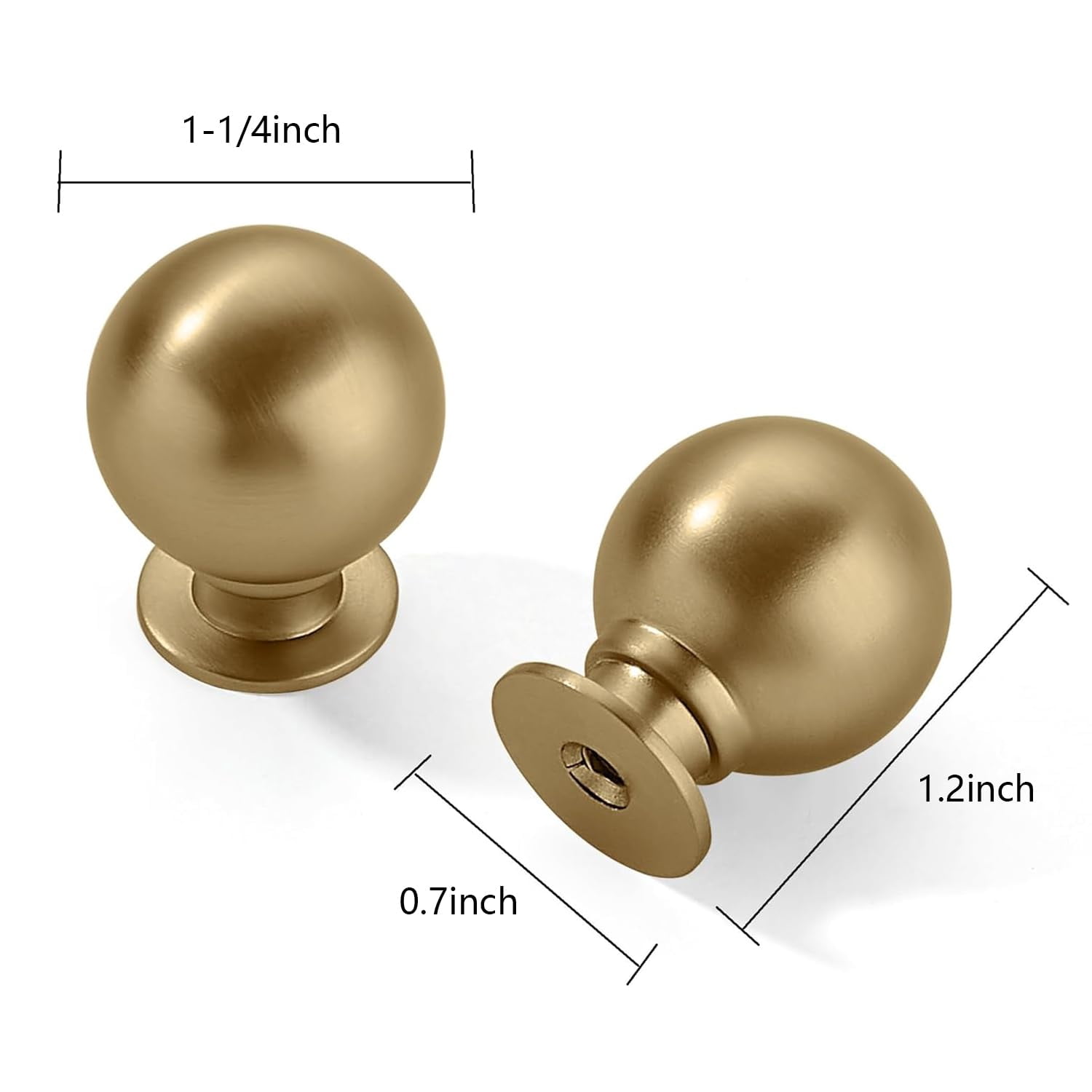 10 Pack 1 Inch Vintage Ball Brushed Brass Cabinet Knobs Kitchen Cabinet Hardware Brushed Gold Drawer Knobs Pulls for Drawers.