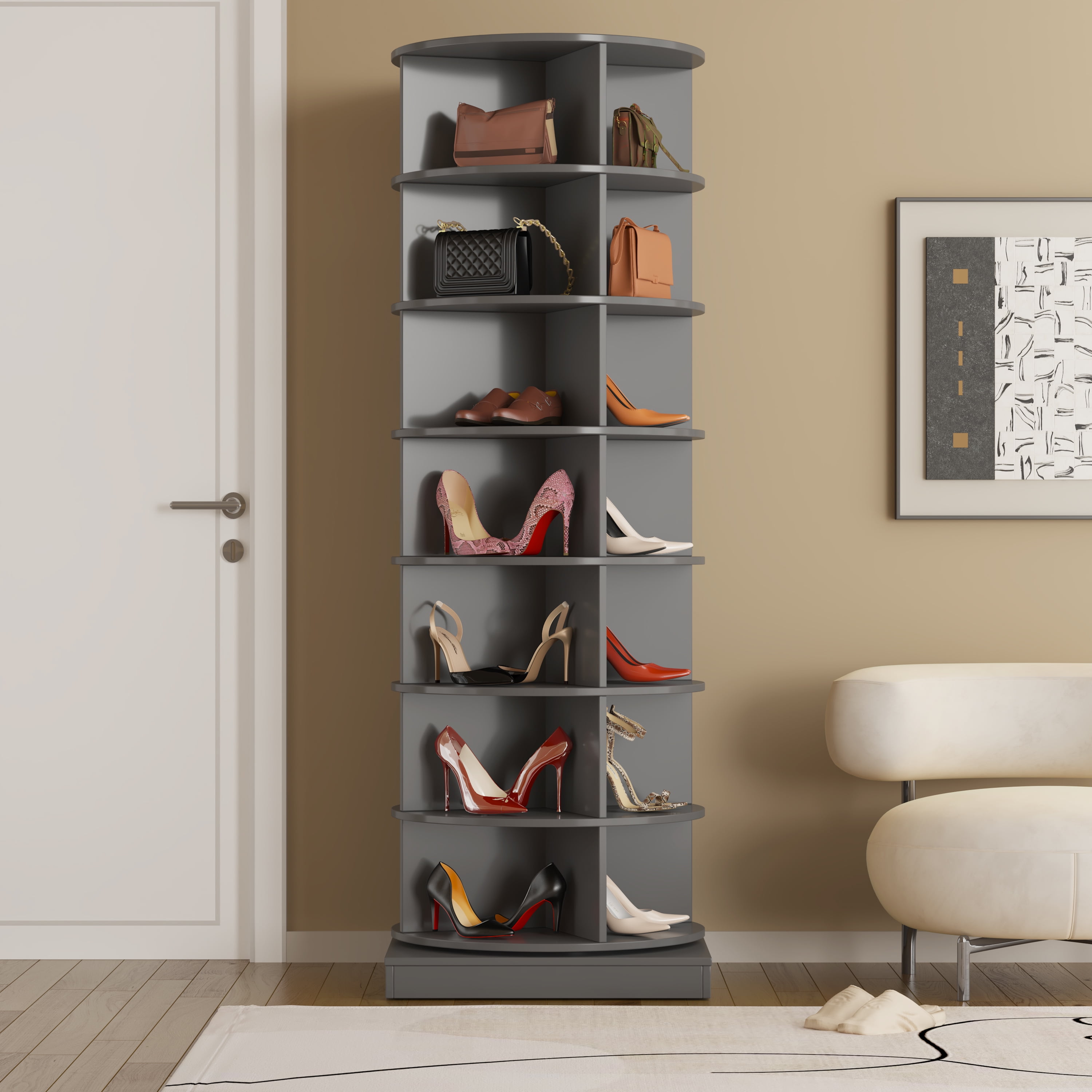 7-Tier Rotating Shoe Rack Tower, Spinning Shoe Display, 360° Rotating Shoe Rack Storage Rotating Organization for Handbag Closet