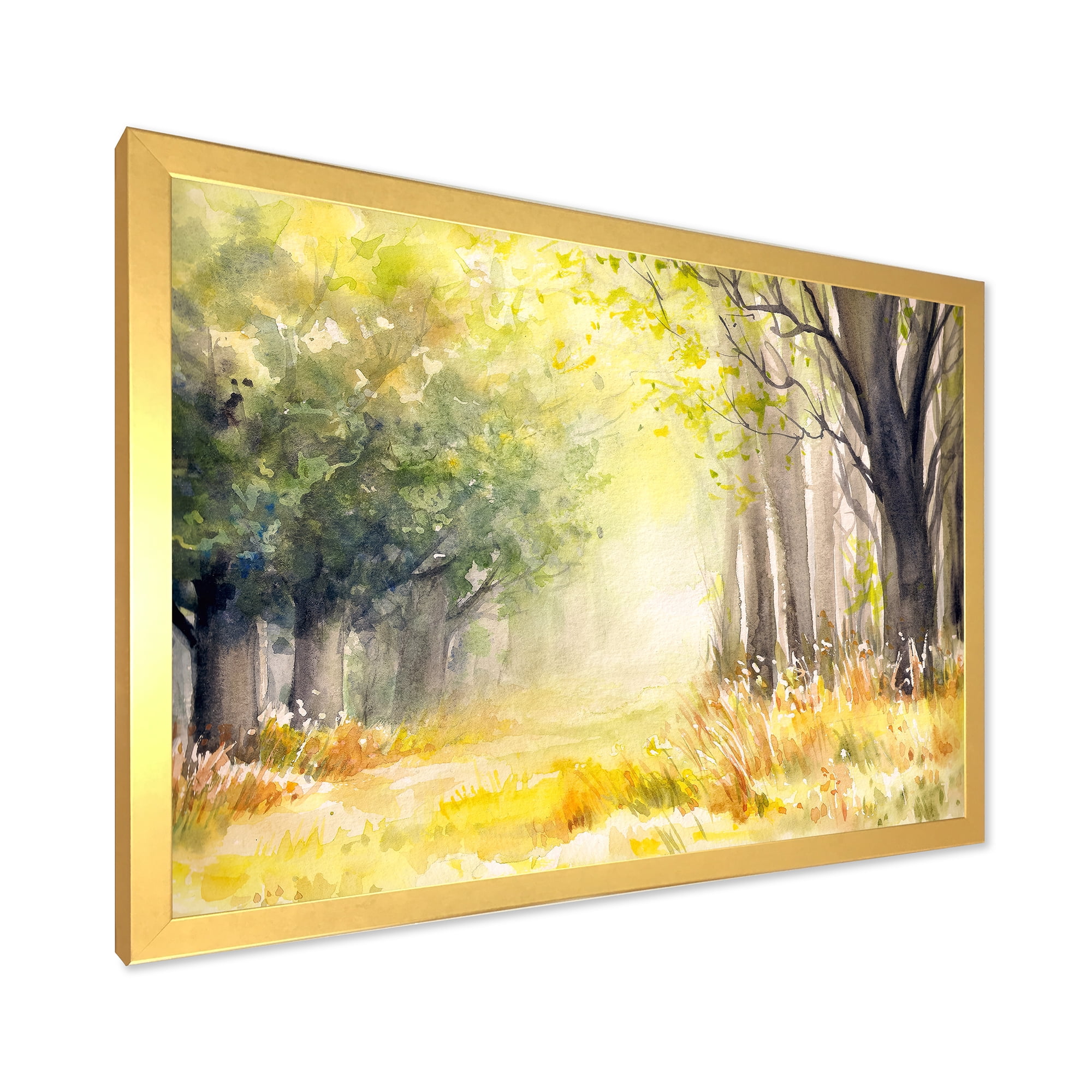 Designart 'Bright Sunshine Through The Yellow Forest Trees III' Traditional Framed Art Print