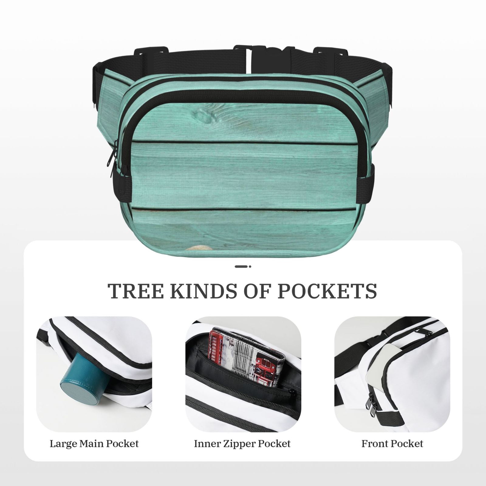 Kdxio Wood Grain Crossbody Double Layer Waist Bag Belt Bag for Unisex Fanny Pack Fashion Waist Packs for Hiking Running Shopping Traveling
