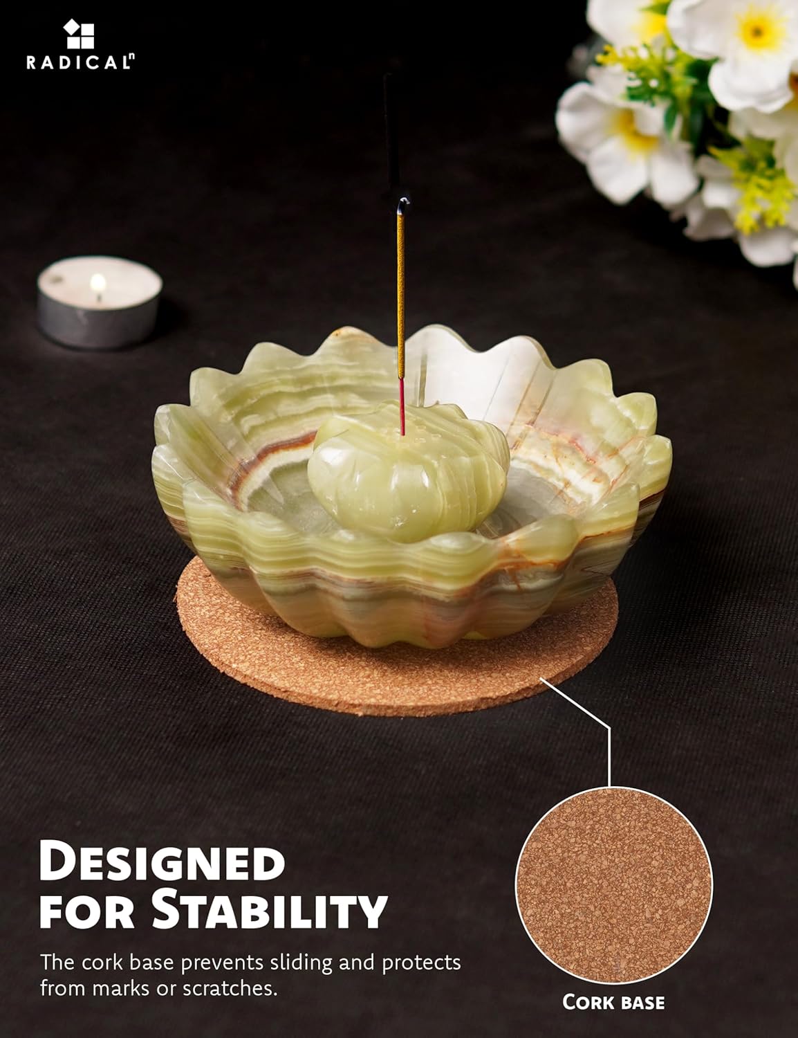 Radicaln Marble Incense Holder 5.5 inches Green Handmade Incense Stick Holder for Palo Santo Holder, Ideal Marbles Ashtray and Incense Holder Marble for Bedroom