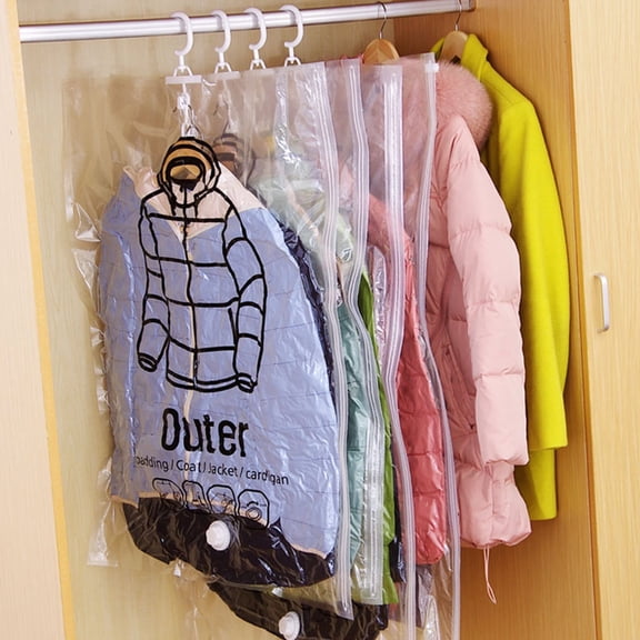 Hanging Vacuum Storage Bags for Clothes | Reusable Space Saver for Dresses & Down Jackets | Large Capacity Wardrobe Organizer | Includes 1 Bag