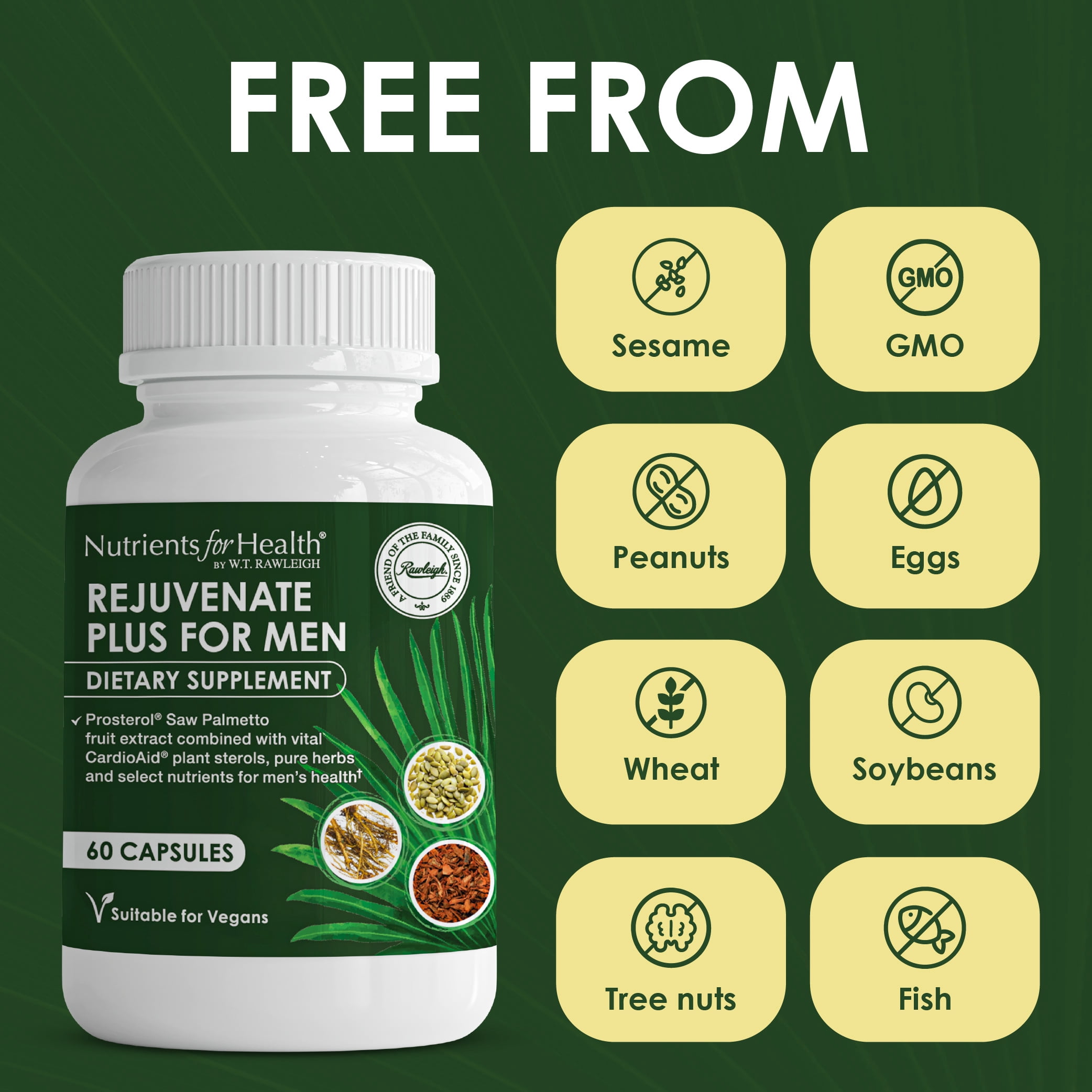 Rawleigh Rejuvenate Plus for Men Capsules with Saw Palmetto for Urinary Health, 60 Count