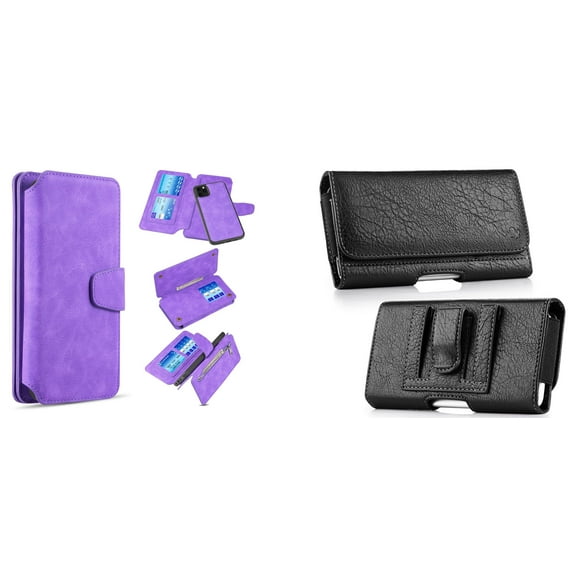 Clutch Wallet Detachable Case and Belt Holster Pouch for iPhone 14 - Purple