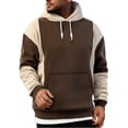 thumbnail image 2 of WTOBBY Men's Patchwork Color Block Hoodie, Long Sleeve Casual Pullover Sweatshirt, Artistic Street Style Design,Brown L, 2 of 5
