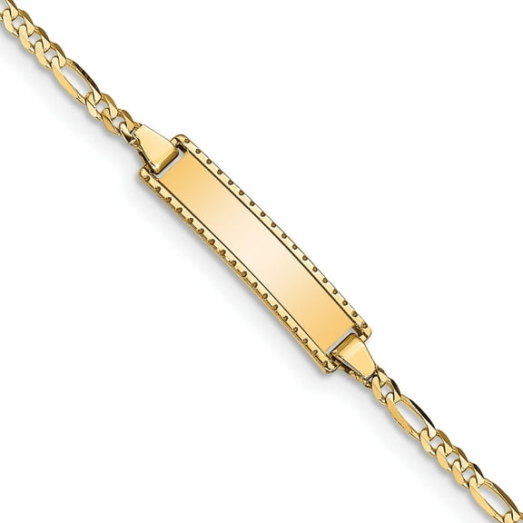 14K Yellow Gold Children's Figaro Link Id Bracelet (6 X 6) Made In United States dcid87-6