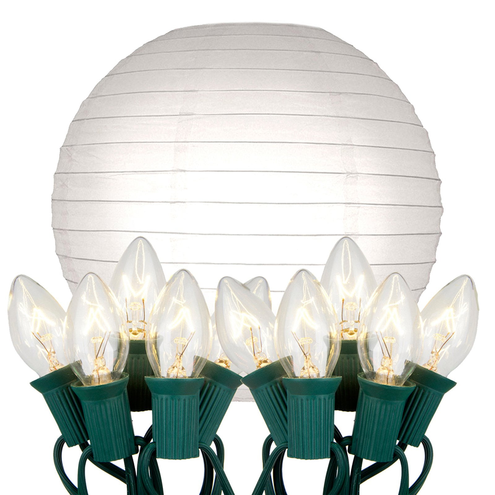 LumaBase Luminarias Electric String Lights with 10" Paper Lanterns, 10