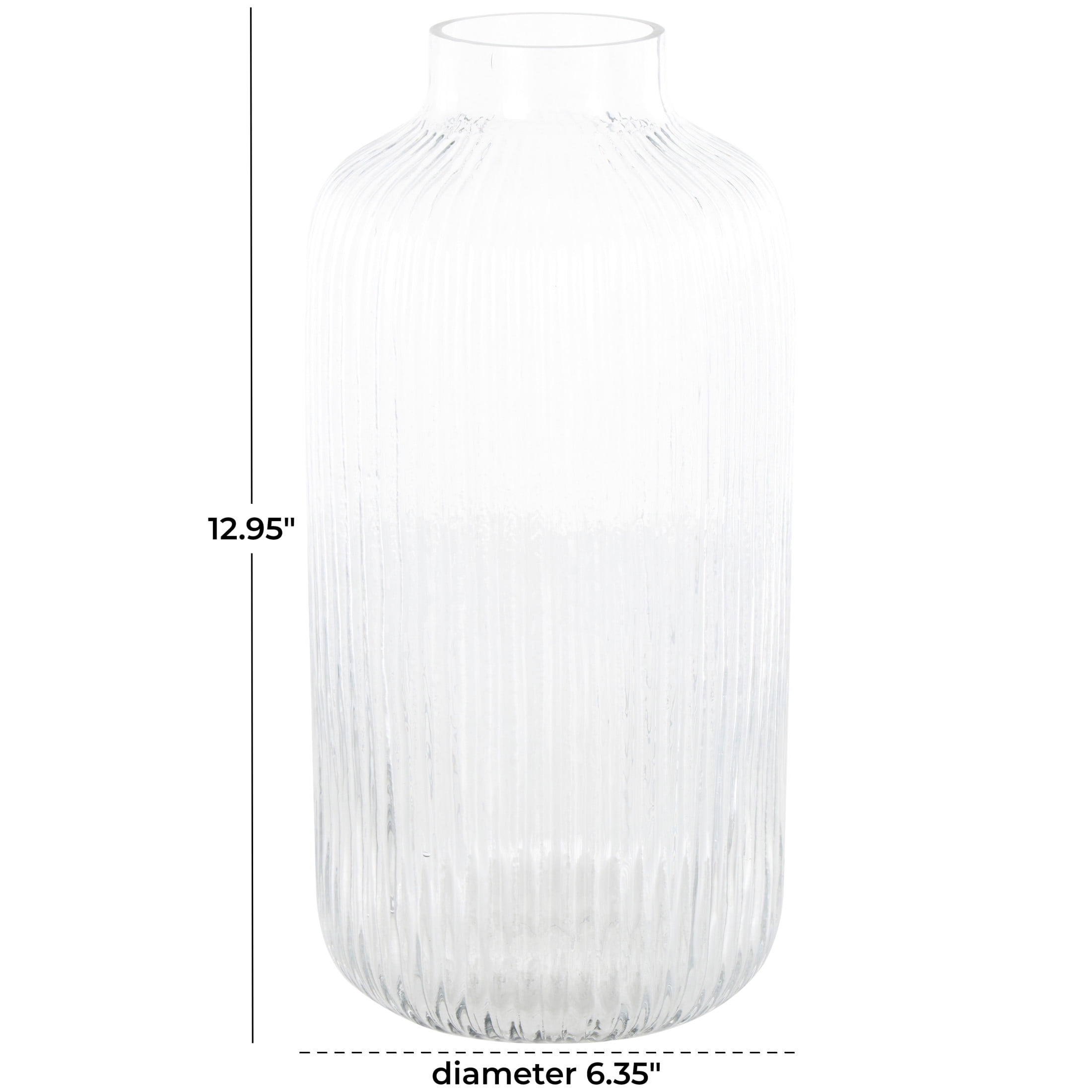 DecMode 13" Ribbed Fluted Glass Vase
