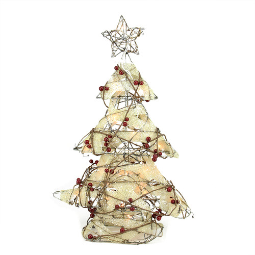 Northlight Seasonal PreLit Burlap and Berry Rattan Christmas Tree