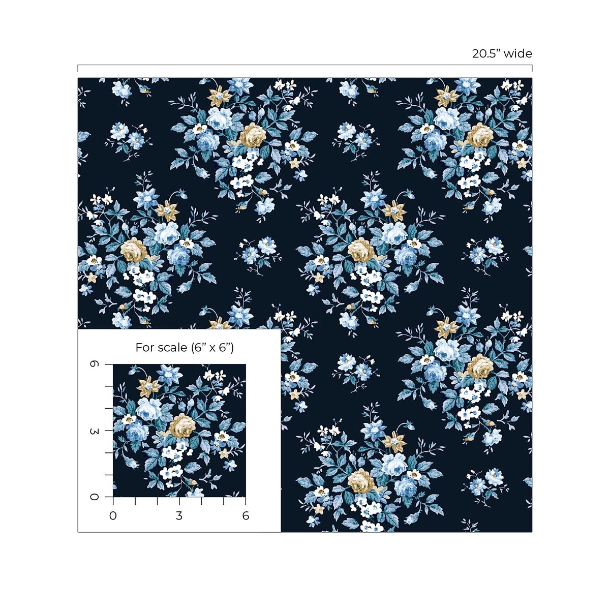 NextWall  Floral Bunches Peel and Stick Wallpaper 20.5 in. W x 18 ft. L - Midnight Blue & Toffee