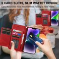 thumbnail image 2 of Wallet Case Compatible with iPhone 14 Plus, 5 Card Slots Magnetic Closure Zipper Pocket Cash Handbag PU Leather Flip Protective Phone Case with Wrist Strap TPU Kickstand Cover - Red, 2 of 18