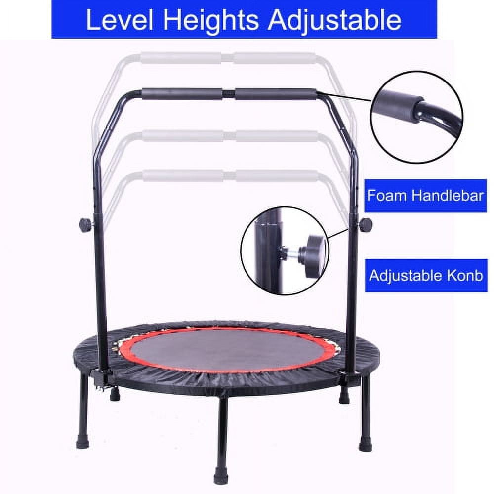 Triple Tree Mini Trampoline Foldable Fitness Rebounder with Adjustable Foam Handle, Black/Red, 39.37" x 39.37" x 45.28"