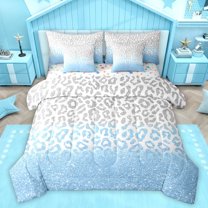 Homewish Cheetah Leopard Print Bedding Comforter Set 7 Pieces for Female Men Adults,Gradient Ombre Full Bedding Set Lightweight,Bling Glitter Fitted Sheet Flat Sheet,Lightweight Room Decor