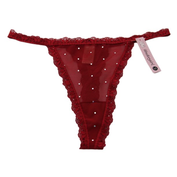 Undergirl UNDERGIRL Women's Red Sheer Rhinestone Lace Thong Panties