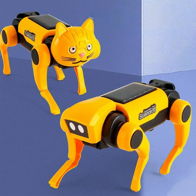 Meitianfacai Solar Powered Electric Robot Dog Solar Science Experiment Toy Assembly Kit For Primary School Students Intelligent Robot Requires 2 NO.7 Batteries Not Included, Yellow