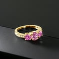thumbnail image 3 of Gem Stone King 18K Yellow Gold Plated Silver 3-Stone Ring Oval Pink Moissanite and Created Sapphire Pink (2.12 Cttw, Size 9), 3 of 4