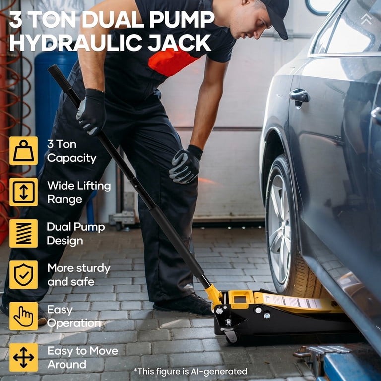 Naipo 3-Ton Low Profile Floor Jack with Dual Piston Pump photo 2