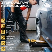 Naipo 3 Ton Low Profile Floor Jack, Dual Piston Hydraulic Pump, Heavy Duty All Steel Construction, Lifting Range 2.8-19.7, Use for Car, SUV, Mini RV, Light Truck, Yellow