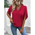 thumbnail image 5 of Work Office Blouses for Women Lace Crochet V Neck Elegant Tshirts Solid Bell Sleeve Basic Tops Casual Summer Tunics, 5 of 7