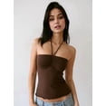 thumbnail image 5 of Womens Camisole Tops Halter Knit Tank Tops Adjustable Spaghetti Straps Sleeveless Summer Shirt 2025 Brown L, 5 of 7