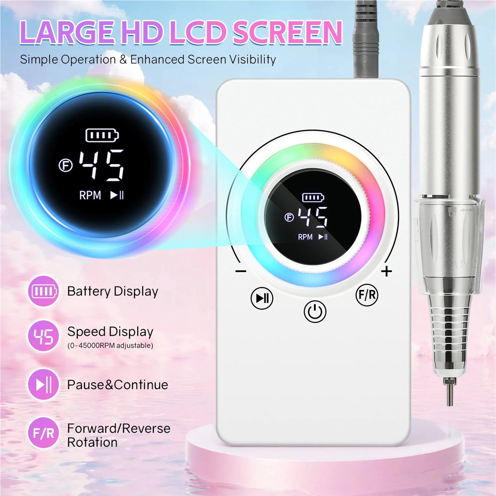 45000RPM Nail Drill Machine Nail Polisher USB Charging Electric Manicure Sander Low Noise Nail Salon Tools
