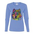 thumbnail image 3 of Wild Bobby, Colorful Majestic Neon Atric Wolf | Dean Russo Art Animal Lover Womens Long Sleeve T-Shirt, Light Blue, XL, 3 of 5