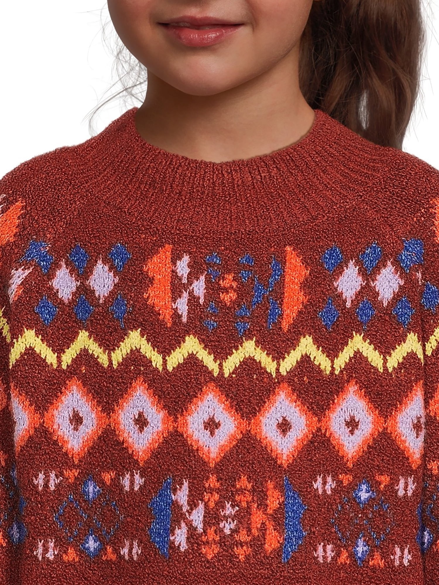Nik and Leksi Girls Mock Neck Jacquard Pullover, Sizes 4-16