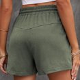 thumbnail image 4 of Pantalones cortos de cintura alta con cordón para mujer, cintura elástica y bolsillos laterales, pierna ancha, color verde, talla L, 4 of 6