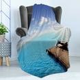 thumbnail image 4 of Summer Soft Flannel Fleece Throw Blanket, Wooden Deck on Charm Lake Holiday Europe Coast Tranquil Sea View, Cozy Plush for Indoor and Outdoor Use, 70" x 90", Violet Blue Turquoise, by Ambesonne, 4 of 5