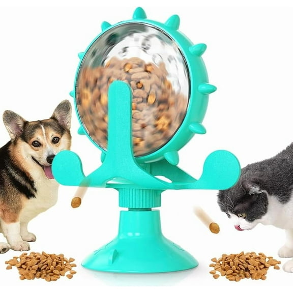 Interactive Cat Treats Dispenser Toy, 2025 New 360 ° Rotating Windmill Cat Toys, Pet Slow Feeder Feed Training Toy Dog Food Leakage Dispenser, Suction Cup Cat Toys for Indoor Cats Small Pets (Blue)
