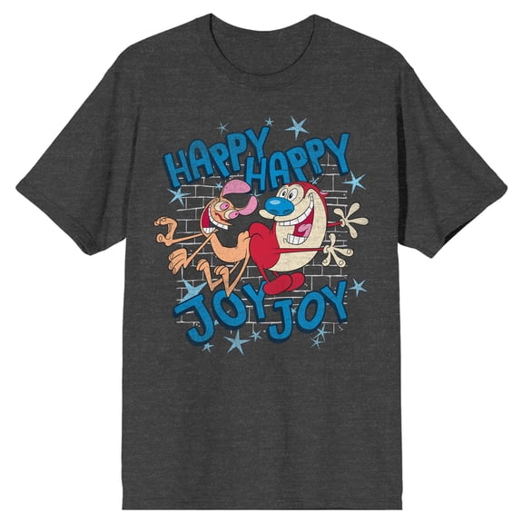 Ren and Stimpy Happy Happy Joy Joy Men's Charcoal Heather T-shirt-XL