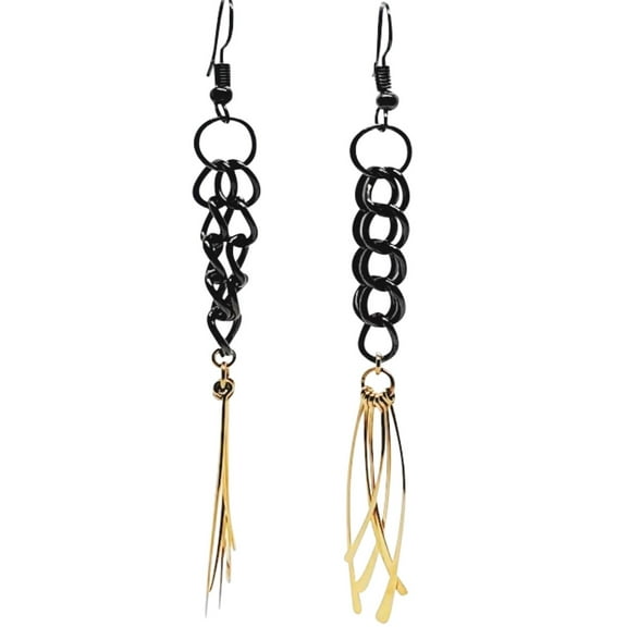 Jiana Deon Gunmetal Chain Tassel Earrings, Adult Women Gold Tassel Fringe