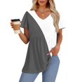 thumbnail image 4 of TQWQT Summer Peplum Tops for Women Short Sleeve Babydoll Vneck Blouses Casual Plus Size T-Shirts Color Block Tee Tunic Top Maternity Clothes Dark Gray L, 4 of 5