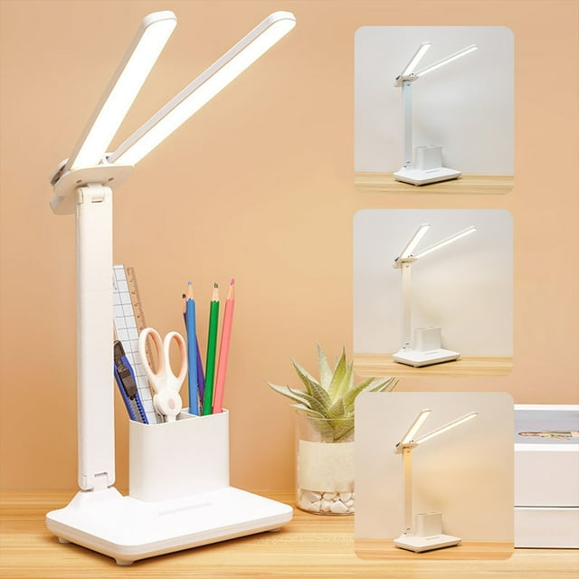 Fiudx Lámpara de Escritorio Pequeña, 3 Modos de Iluminación, Control Por Clic, Cuello de Cisne Ajustable, Portalápices, Alimentación Por Usb, Protección Ocular, Lectura, Uso En Dormitorios, Tamaño Co
