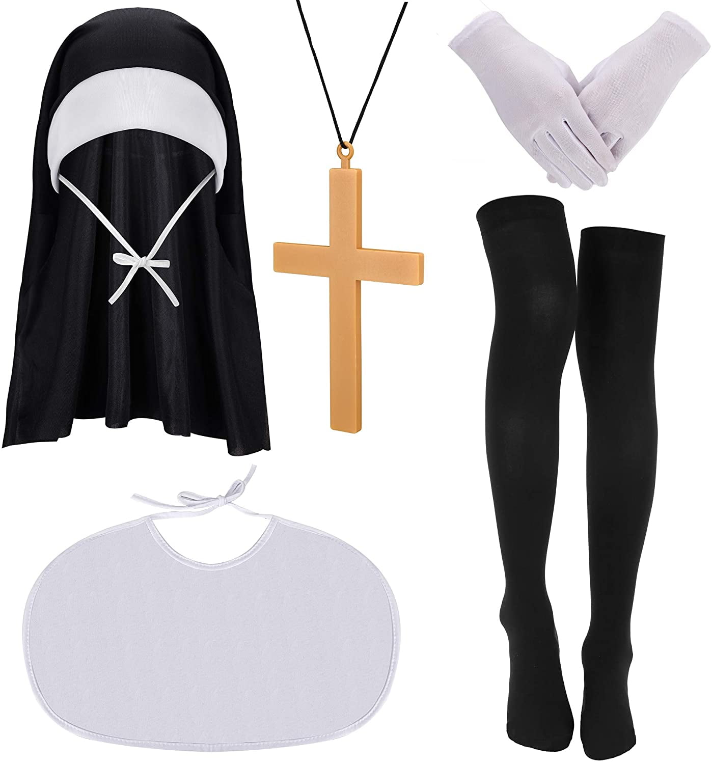PIKADINGNIS Nun Costume Set, Nun Hat, Nun Collar, Cross Pendent