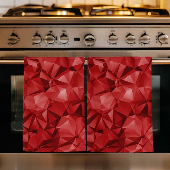 Red Geometric Kitchen Towels Set of 2, Vintage Minimalism Abstract Aesthetic Absorbent Dish Towels for Kitchen, Microfiber Hand Towel, Quick Drying Tea Towel for Cleaning Decorative Dishcloths