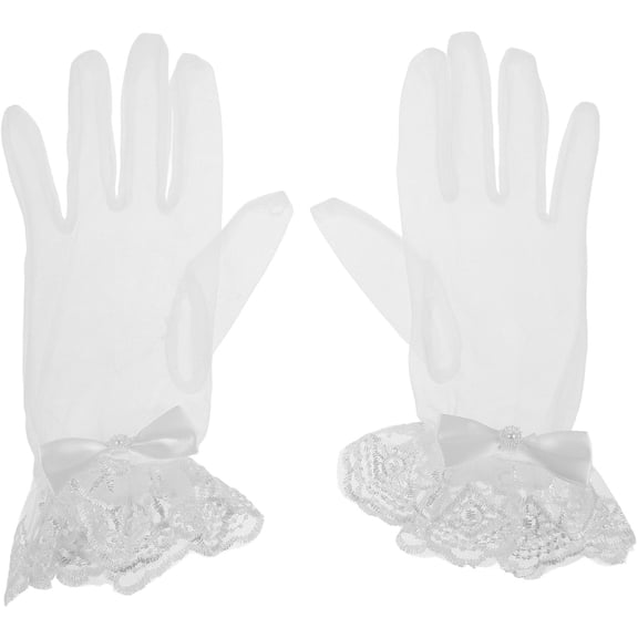 LOLIPPYY 2Pairs White Bridal Lace Gloves for Wedding and Banquet Soft Mesh Gloves with Romantic Design