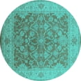 thumbnail image 1 of Ahgly Company Machine Washable Indoor Round Oriental Turquoise Blue Traditional Area Rugs, 7' Round, 1 of 4