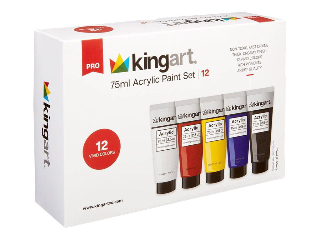 KINGART PRO Artist Acrylic Paint, 75ml (2.54oz), Set of 12 Unique Colors