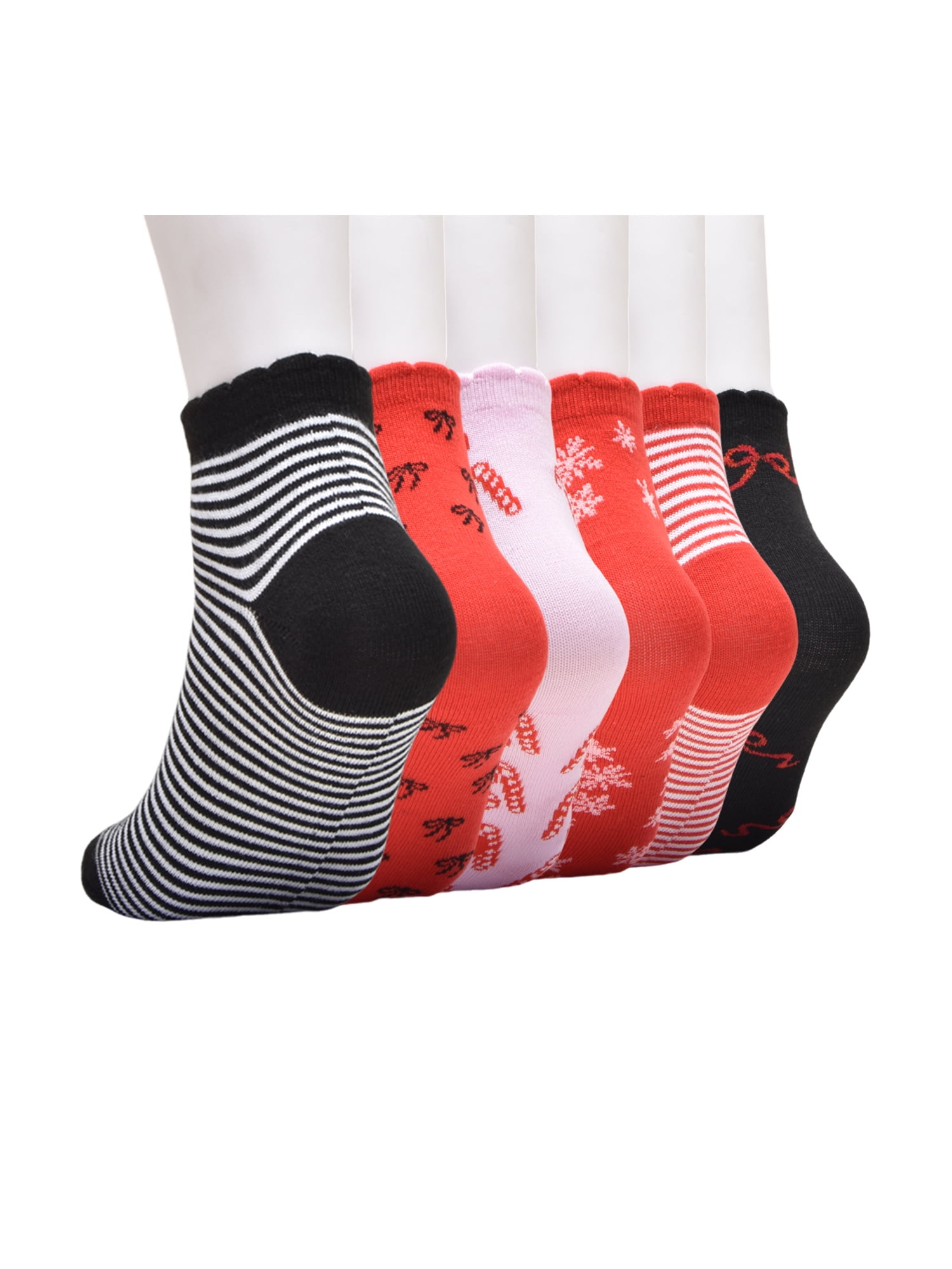 Wonder Nation Girls Stripe and Bow Quarter Crews Socks, 6-pack, Size Large (Shoe Size 3-9)