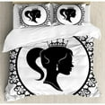 thumbnail image 3 of Queen Duvet Cover Set Twin Size, Profile Silhouette of Princess in Frame with Victorian Details Young Noble Woman, Decorative 2 Piece Bedding Set with 1 Pillow Sham, Black and White, by Ambesonne, 3 of 3